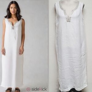 Linen White Label The White Company Knit Silver Embroidered Maxi Tank Dress